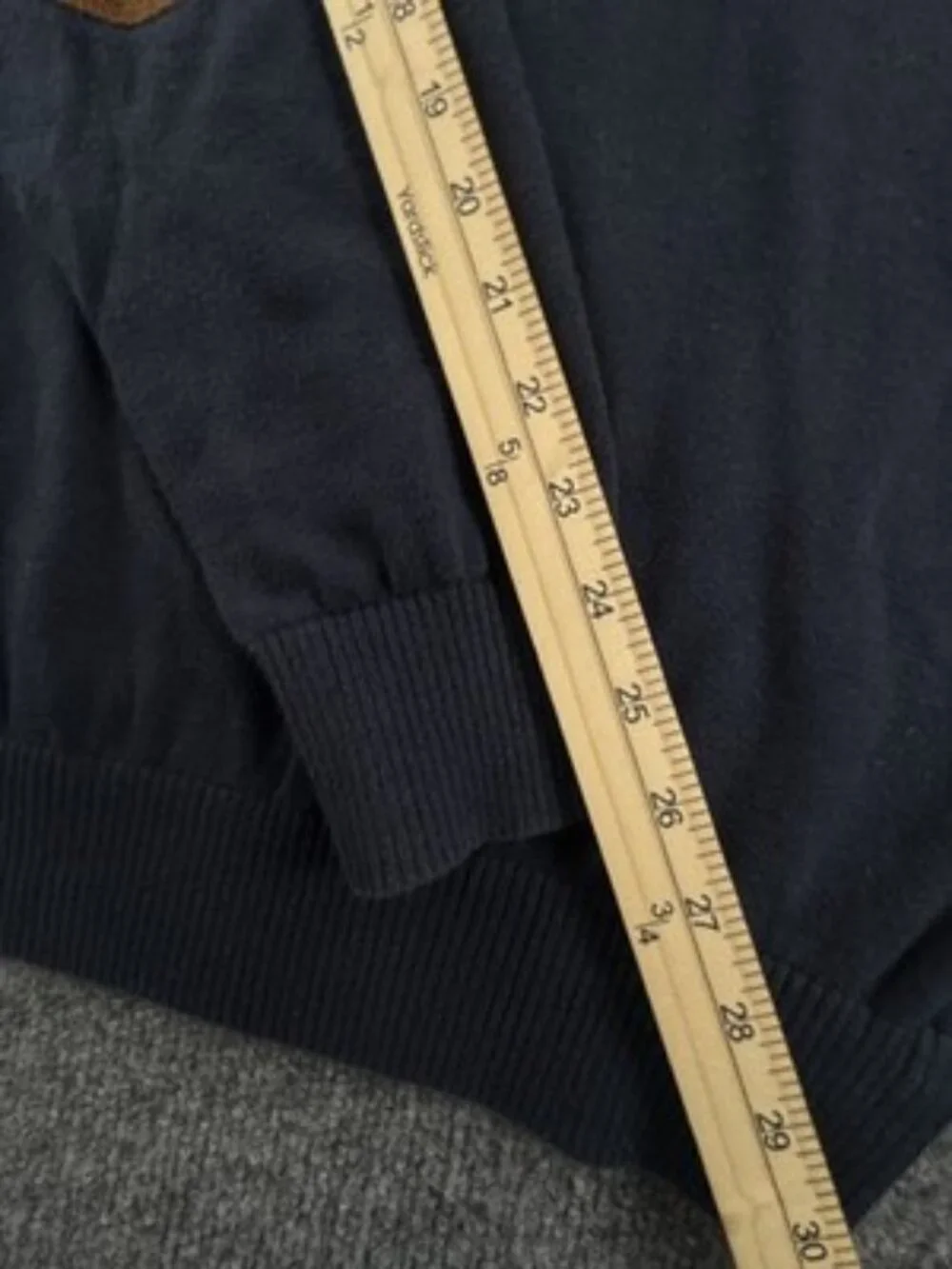 Burberry Italy Cotton Pullover Logo V-Neck Mens Blue Medium Elbow Patches Knit